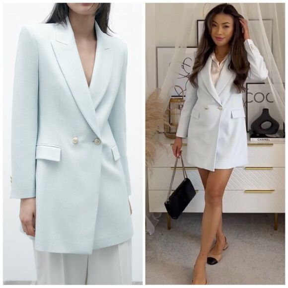 ZARA DOUBLE BREASTED LONG BLAZER - Picture 1 of 10